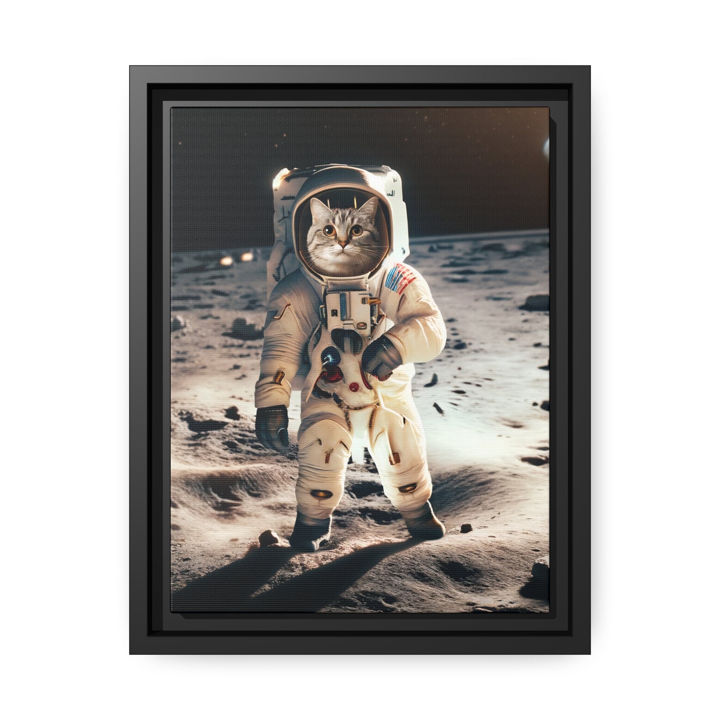 Lunar Lander Kitty Matte Canvas, Black Frame - Chris Thompkins